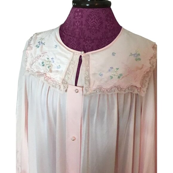 Vintage Shadowline Long-Sleeve Button-Up Nightgown with Lace Trim - Picture 9 of 13